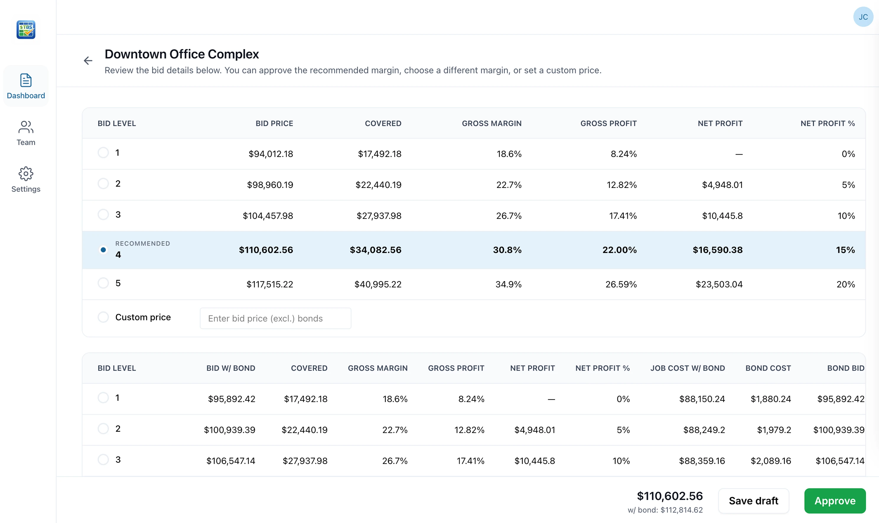 The Bid Sheet app screenshot